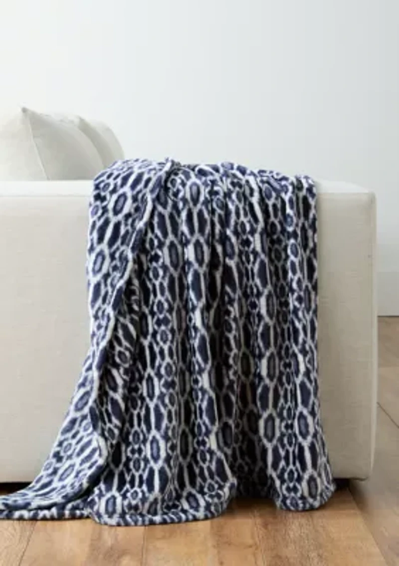 Ikat Print Plush Throw Blanket