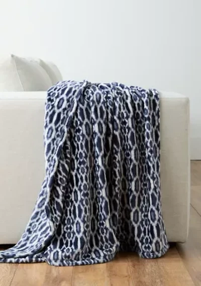 Ikat Print Plush Throw Blanket