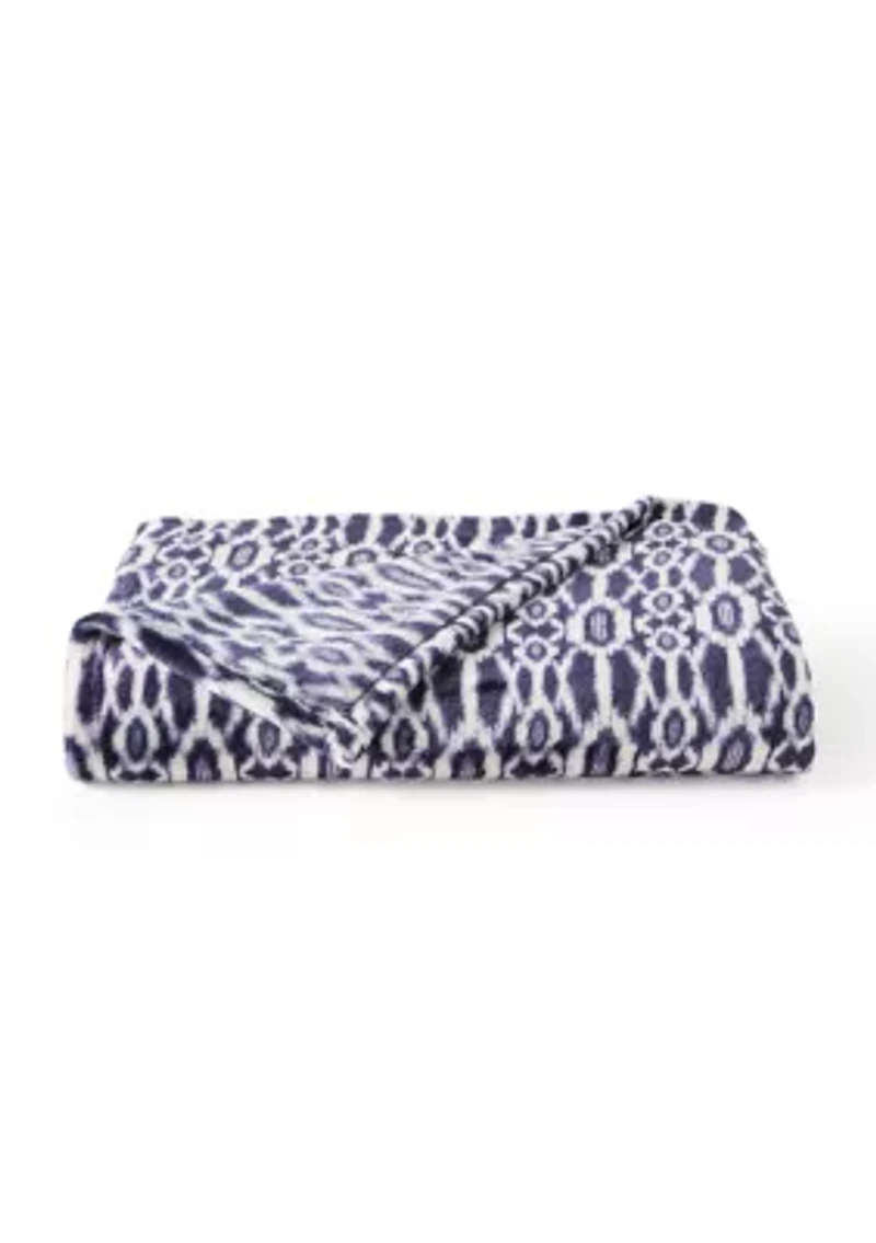 Ikat Print Plush Throw Blanket