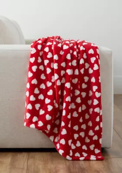 Ditsy Hearts Plush Throw Blanket