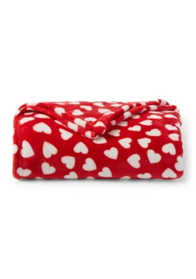 Ditsy Hearts Plush Throw Blanket