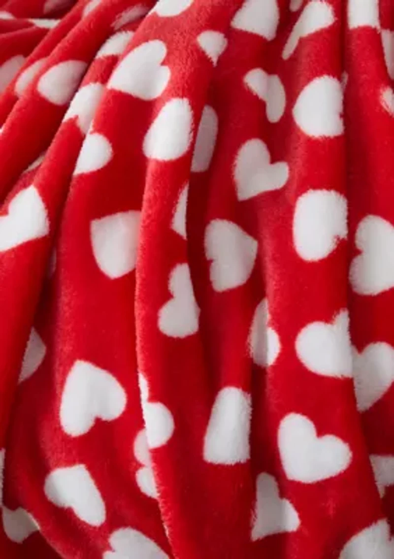 Ditsy Hearts Plush Throw Blanket
