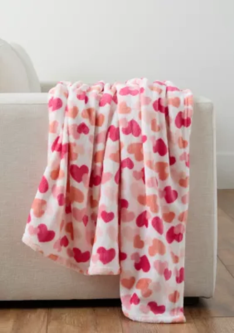 Valentines Heart Plush Throw Blanket