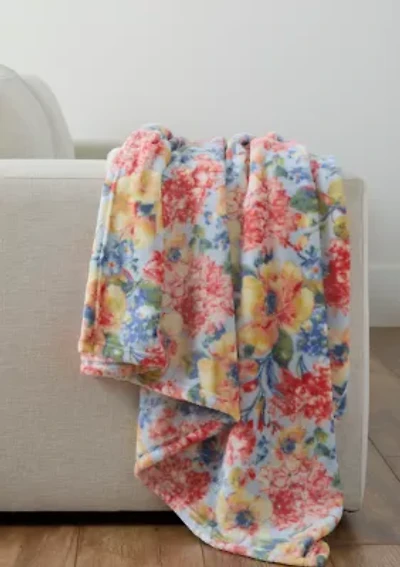Multi Floral Plush Throw Blanket
