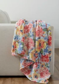 Multi Floral Plush Throw Blanket