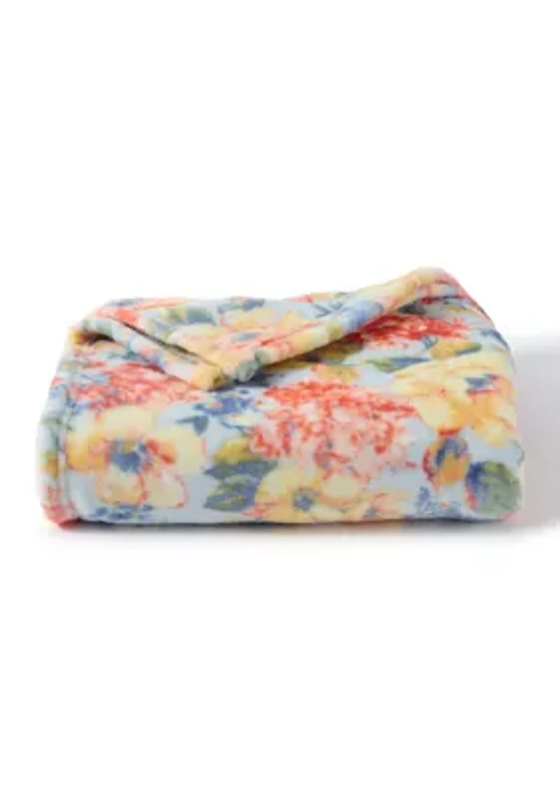 Multi Floral Plush Throw Blanket
