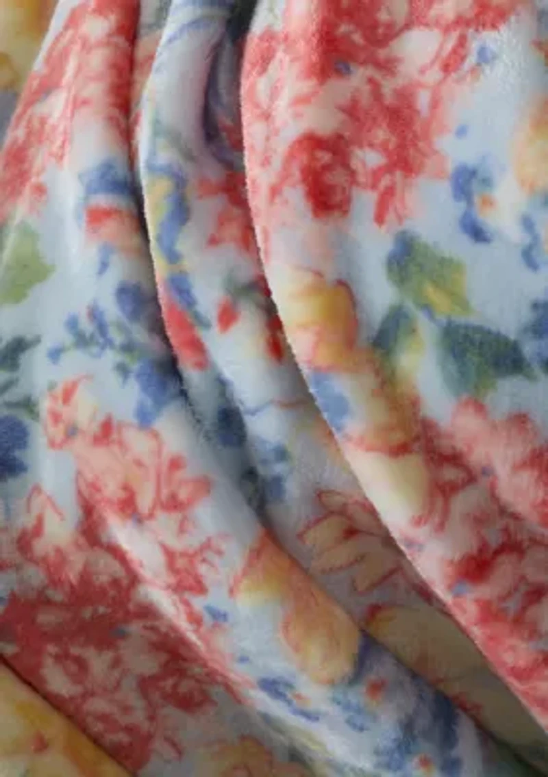 Multi Floral Plush Throw Blanket