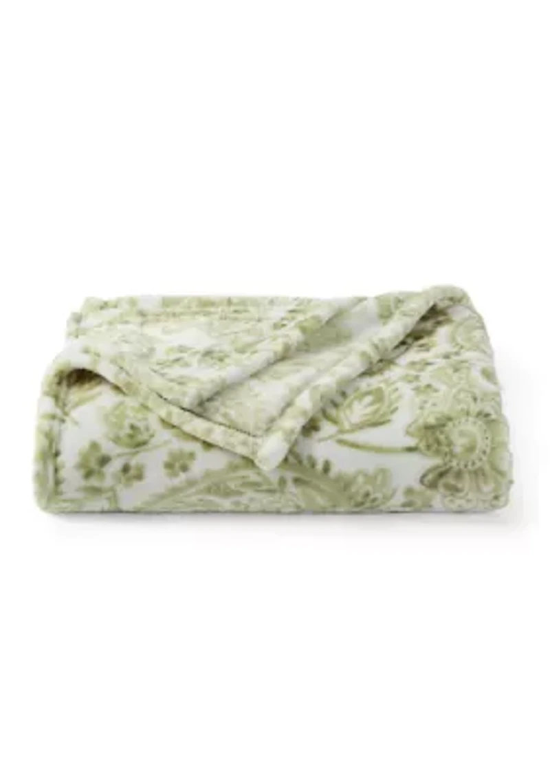 Green Paisley Plush Throw Blanket