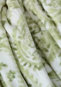 Green Paisley Plush Throw Blanket