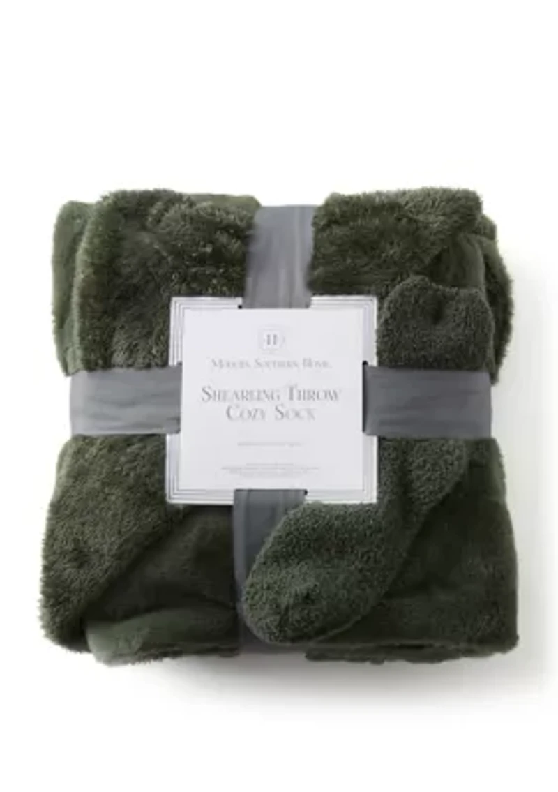 Shearling Throw Blanket and Cozy Sock Set