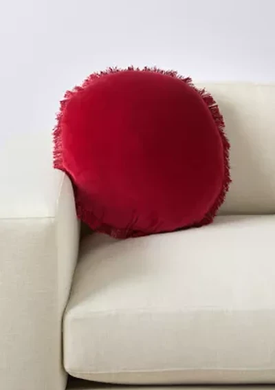 Faye Red Velvet Fringe Round Pillow