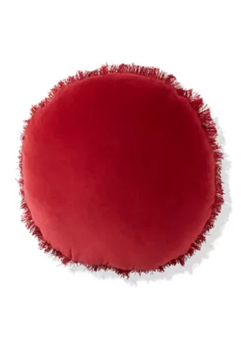 Faye Red Velvet Fringe Round Pillow