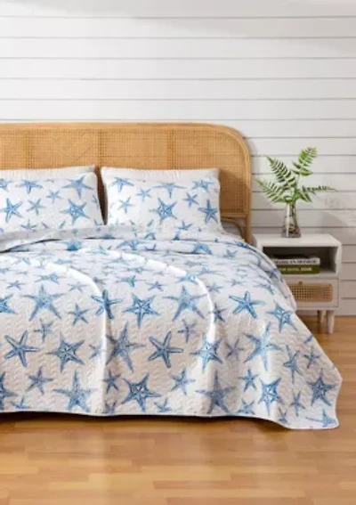 Starfish Printed Coastal Quilt Set