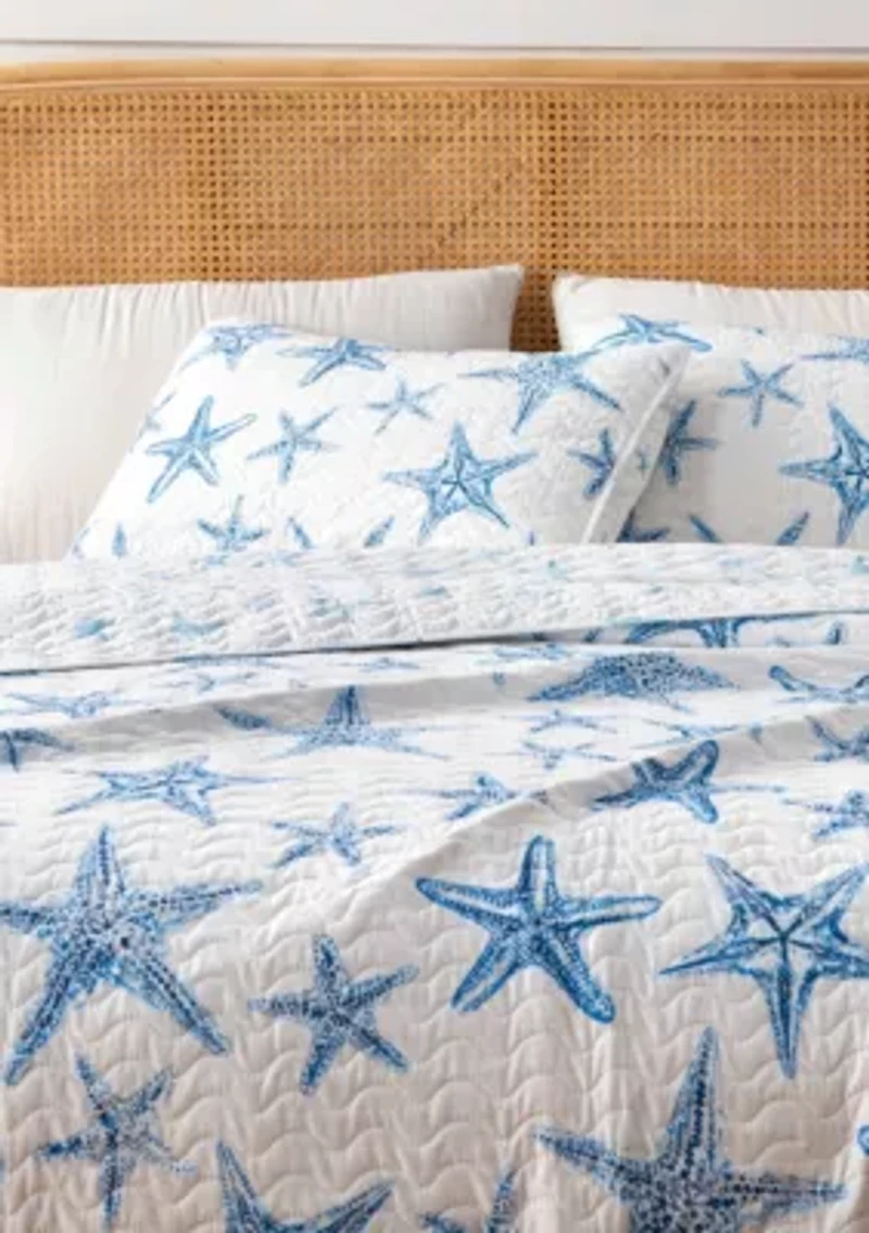 Starfish Printed Coastal Quilt Set