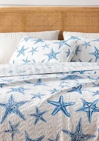 Starfish Printed Coastal Quilt Set