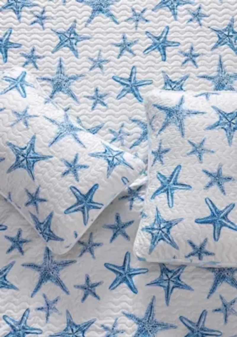 Starfish Printed Coastal Quilt Set