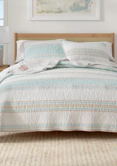 Stripe / Kelp Ocean Printed Coastal Quilt Set