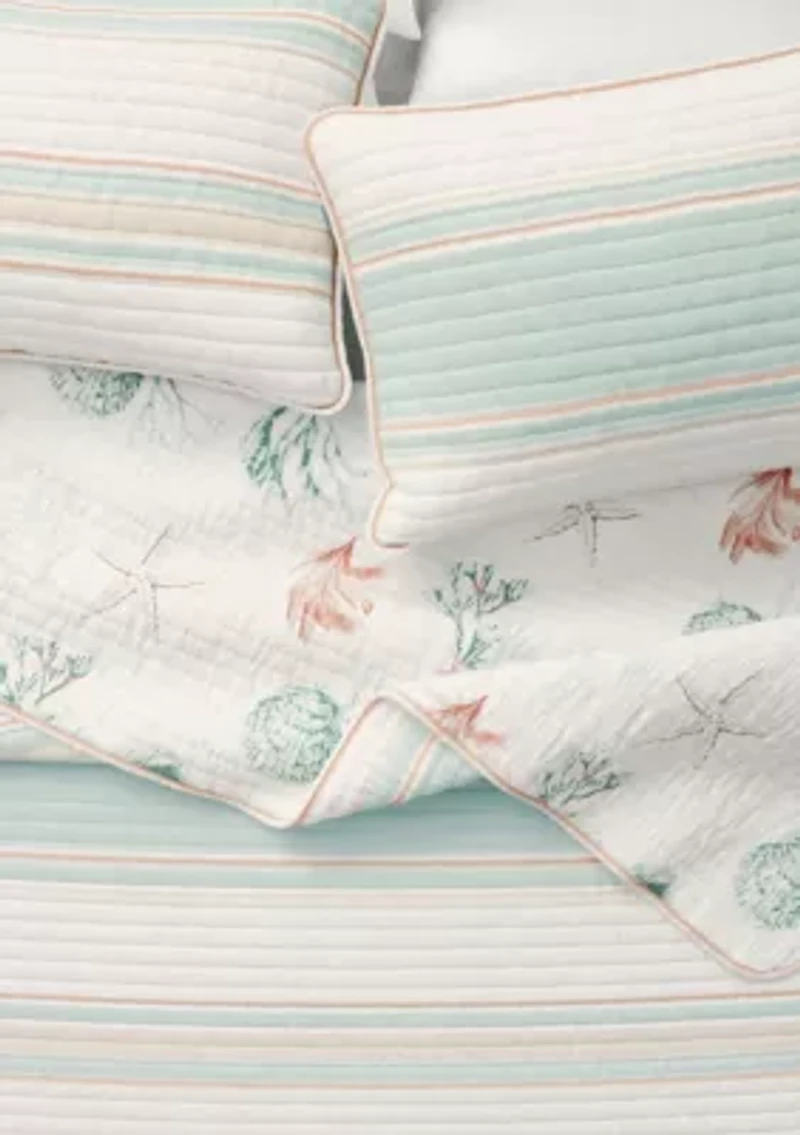 Stripe / Kelp Ocean Printed Coastal Quilt Set