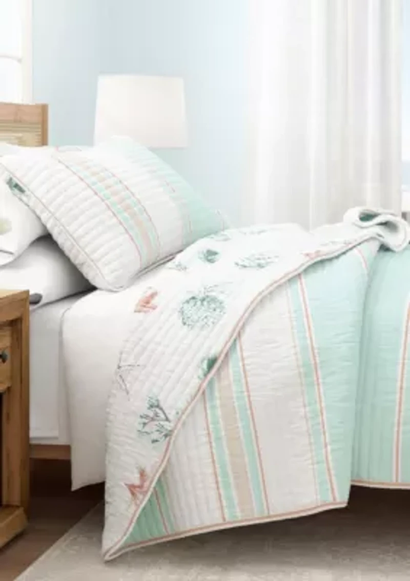 Stripe / Kelp Ocean Printed Coastal Quilt Set