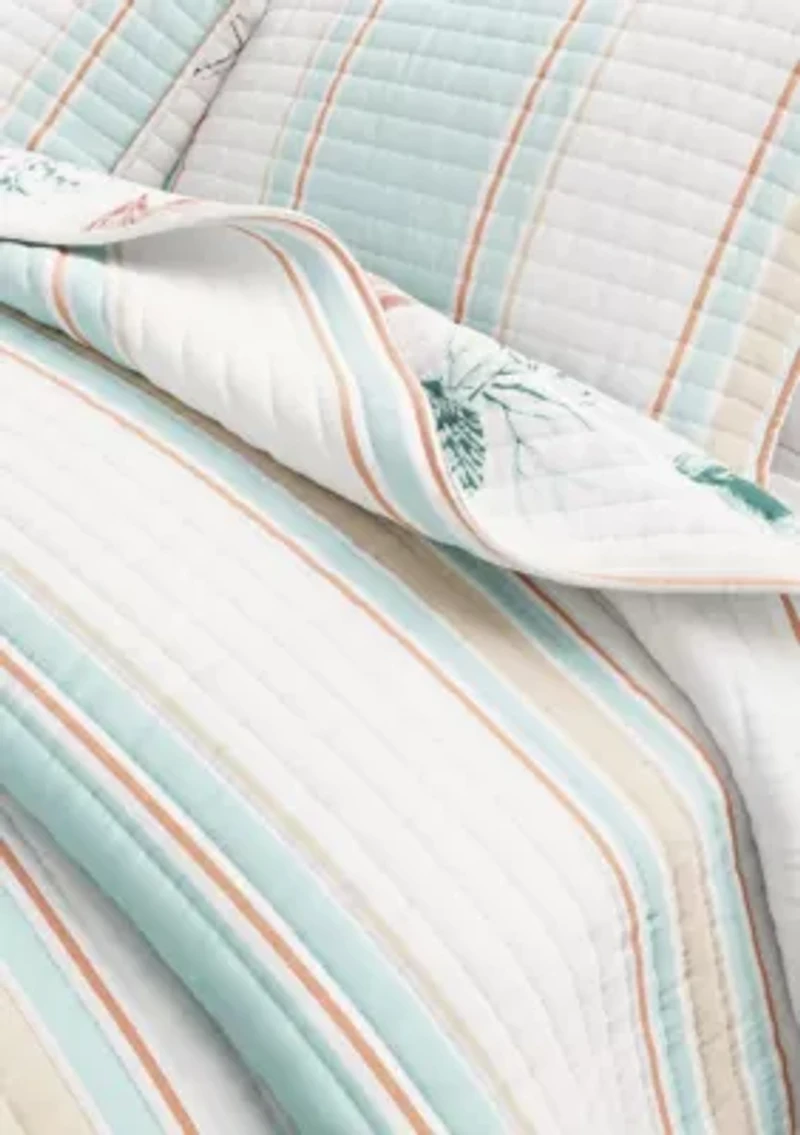 Stripe / Kelp Ocean Printed Coastal Quilt Set