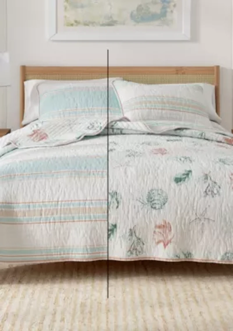 Stripe / Kelp Ocean Printed Coastal Quilt Set