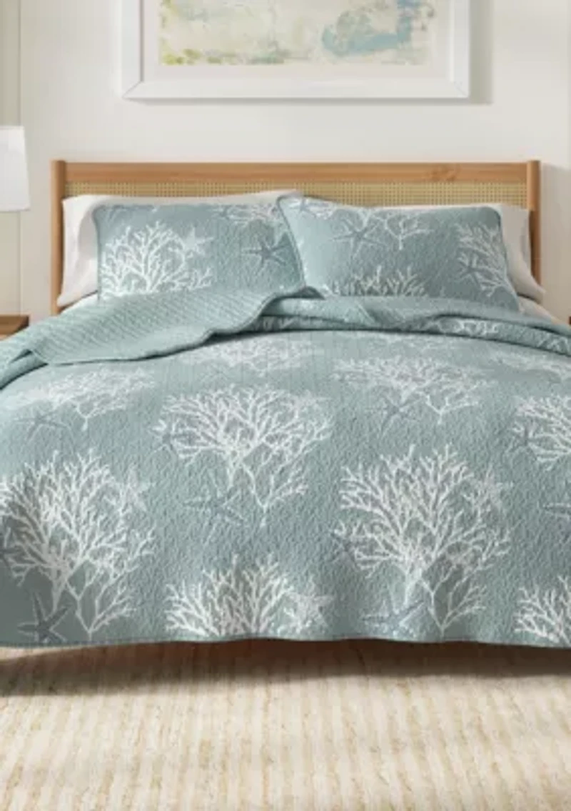 Blue / Grey Coral Coastal Quilt Set