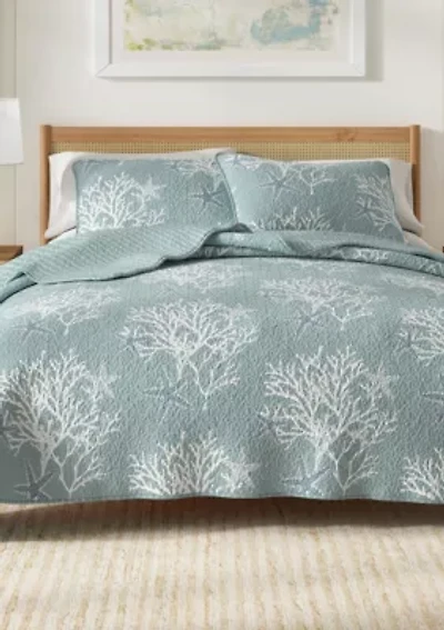 Blue / Grey Coral Coastal Quilt Set