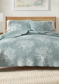 Blue / Grey Coral Coastal Quilt Set