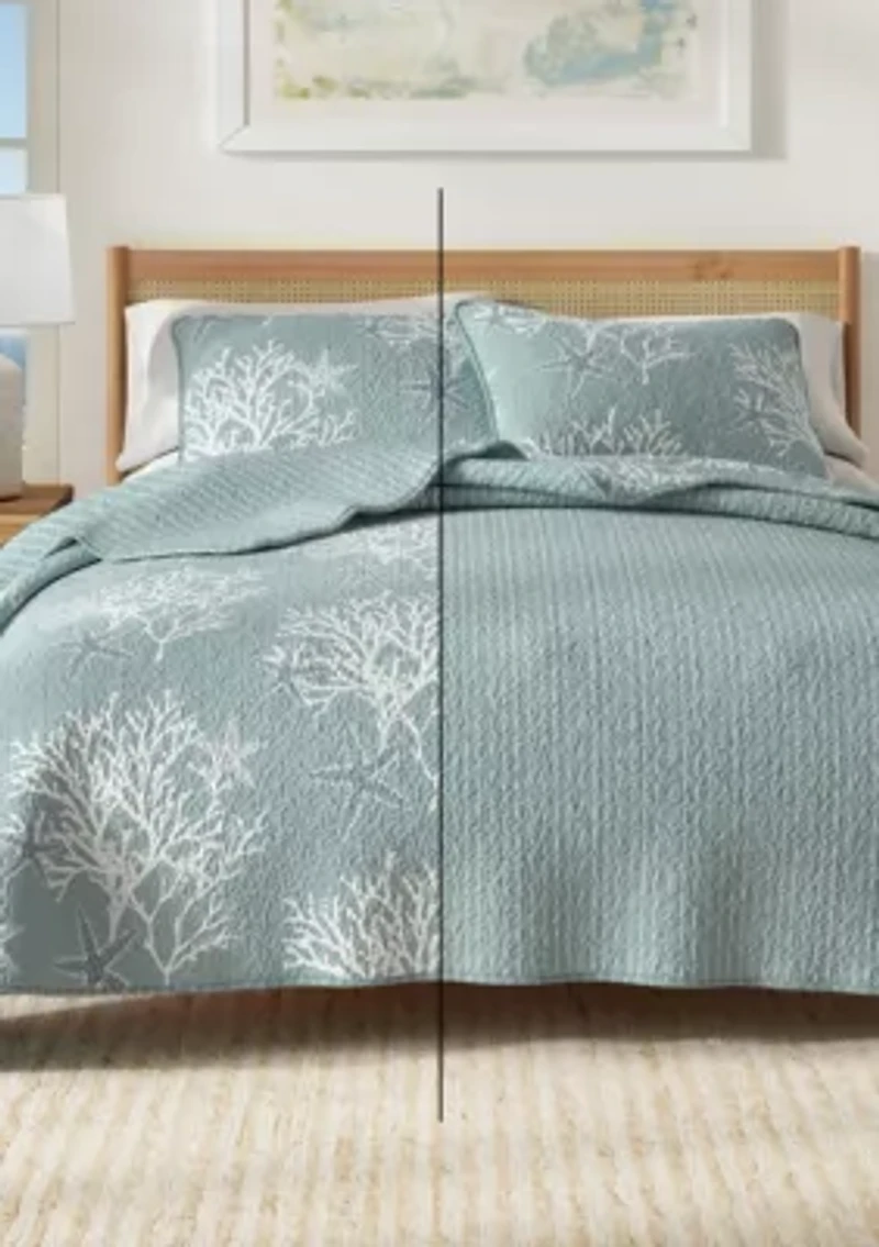 Blue / Grey Coral Coastal Quilt Set