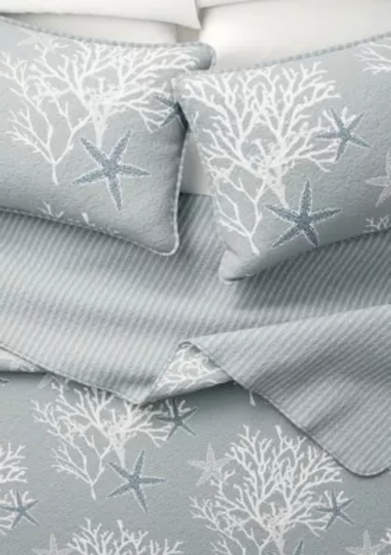 Blue / Grey Coral Coastal Quilt Set