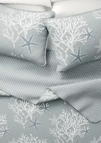 Blue / Grey Coral Coastal Quilt Set