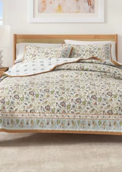 Boho Floral Printed Quilt Set