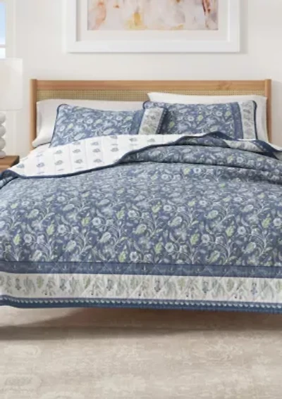 Boho Floral Printed Quilt Set