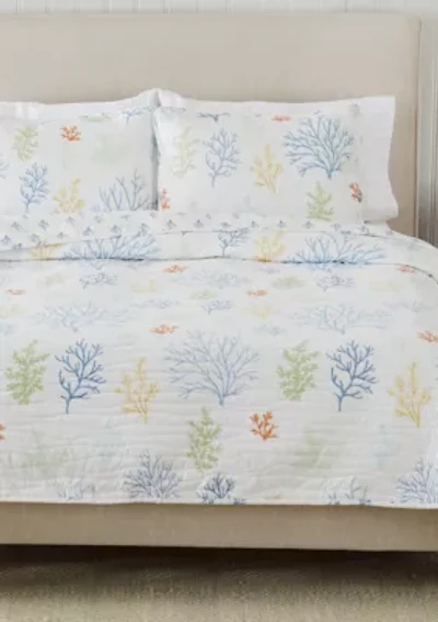 Colorful Coral Printed Quilt Set