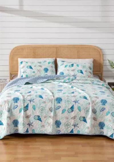 Blue Seashell Quilt Set