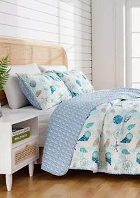 Blue Seashell Quilt Set