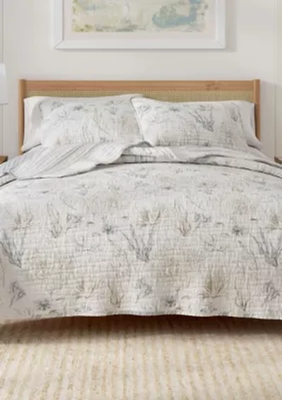 Taupe Coral Coastal Quilt Set