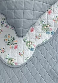 Blue Floral Scalloped Quilt Set