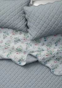 Blue Floral Scalloped Quilt Set