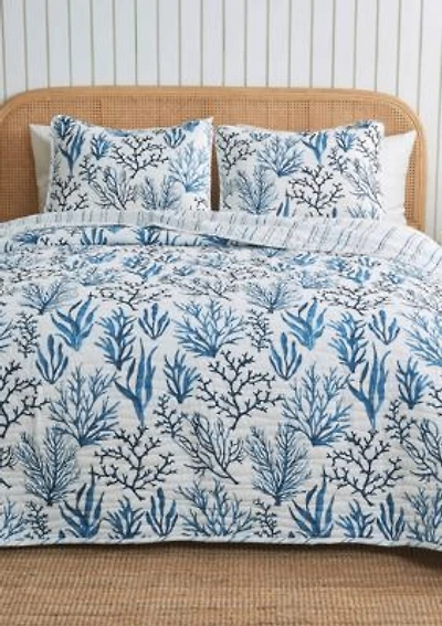 Navy Coral Coastal Quilt Set