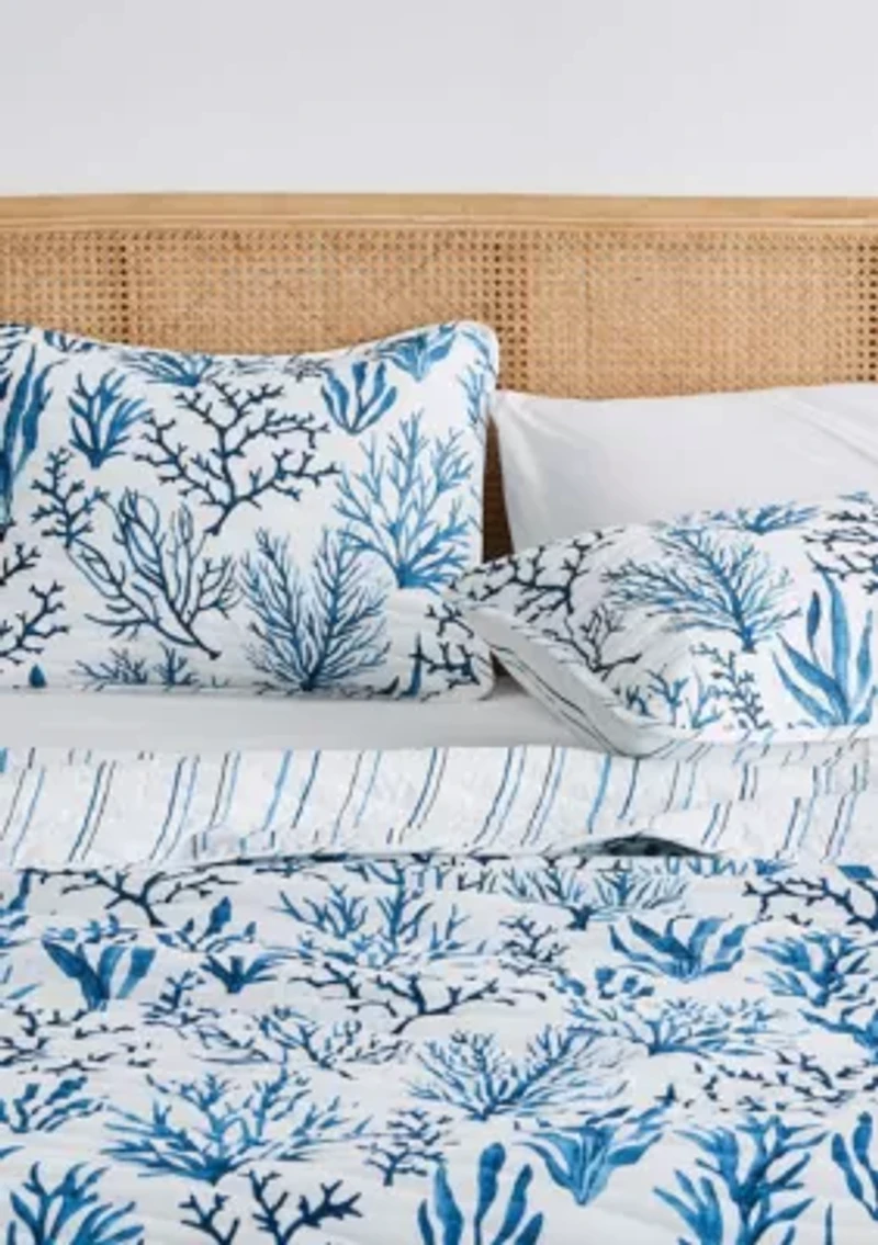 Navy Coral Coastal Quilt Set