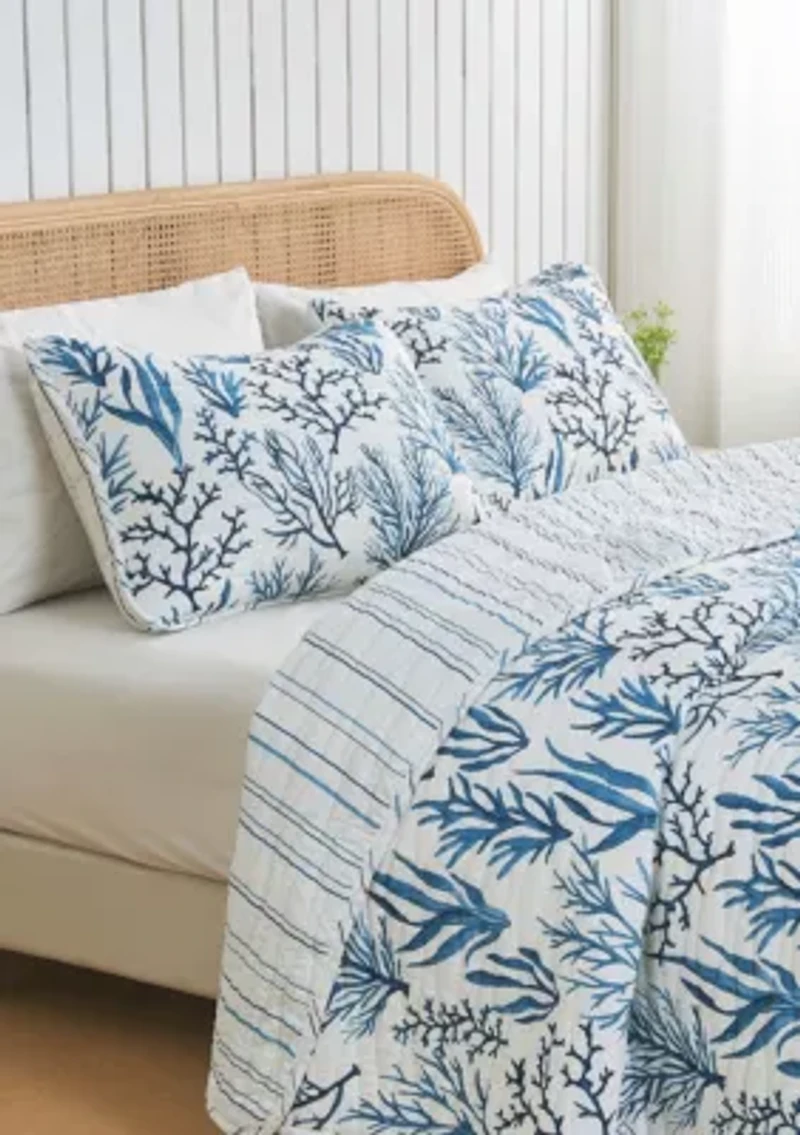 Navy Coral Coastal Quilt Set