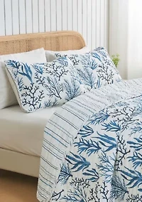 Navy Coral Coastal Quilt Set