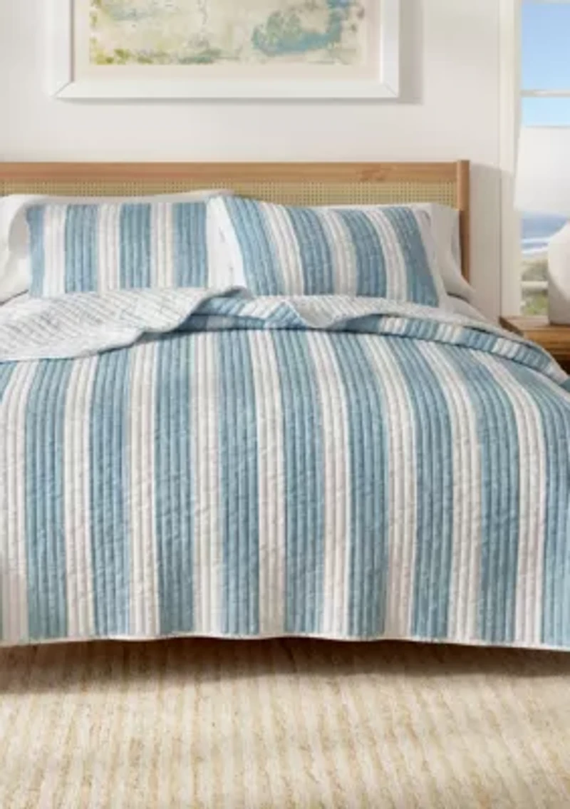 Blue Striped Coastal Quilt Set