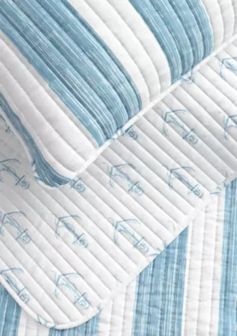 Blue Striped Coastal Quilt Set