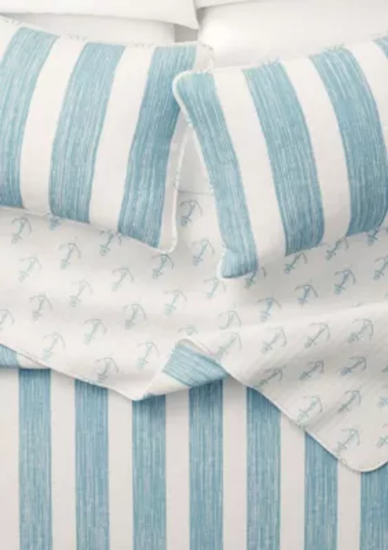 Blue Striped Coastal Quilt Set