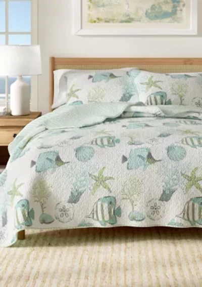 Blue Fish & Coral Coastal Quilt Set