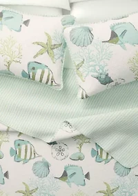 Blue Fish & Coral Coastal Quilt Set