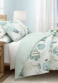 Blue Fish & Coral Coastal Quilt Set