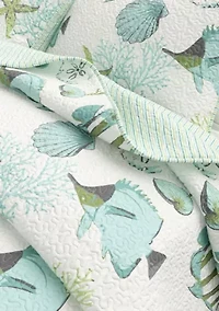 Blue Fish & Coral Coastal Quilt Set